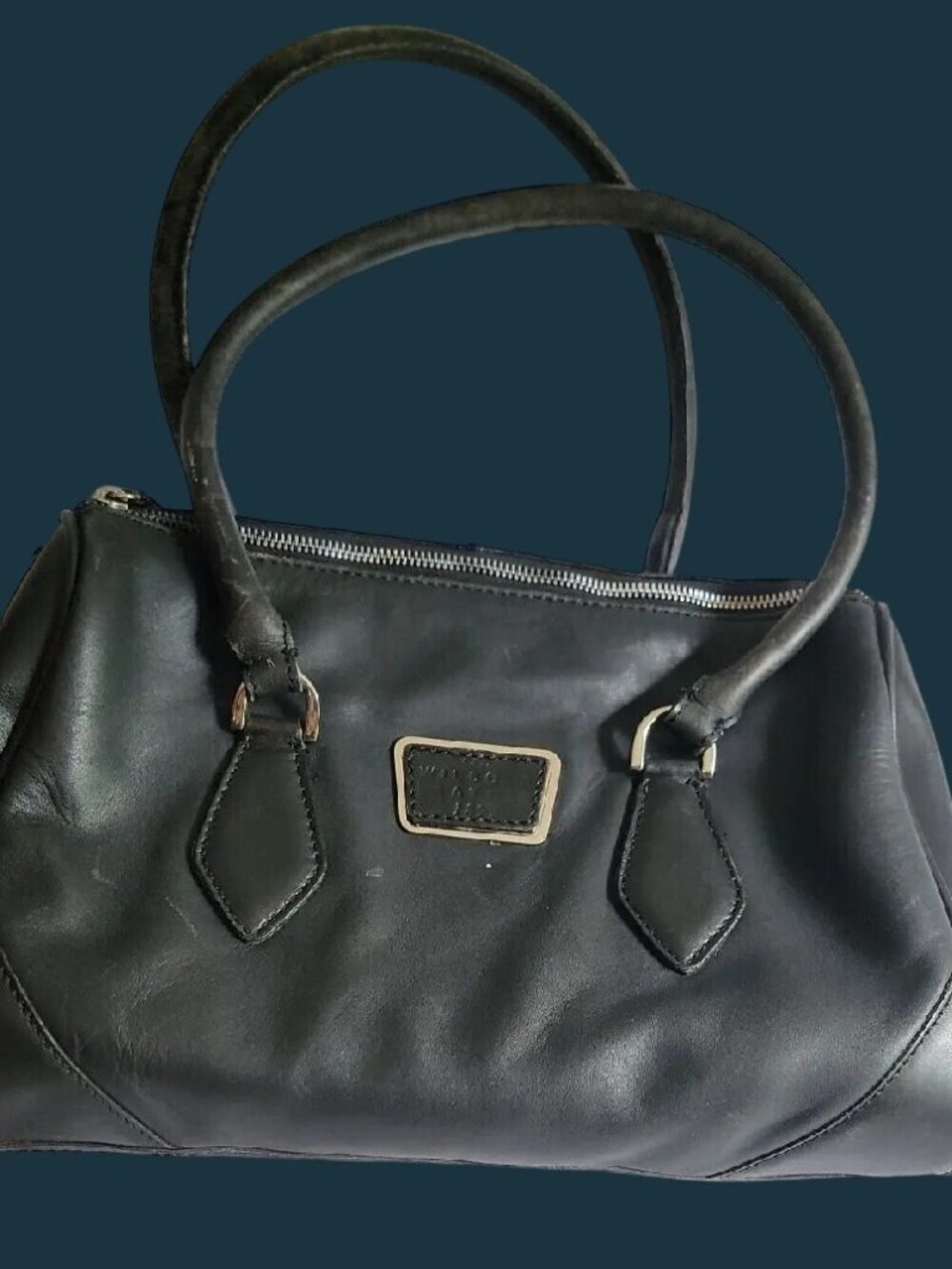 Vintage Wilsons Leather Black Doctor Satchel Bag Double Strap Purse Medium